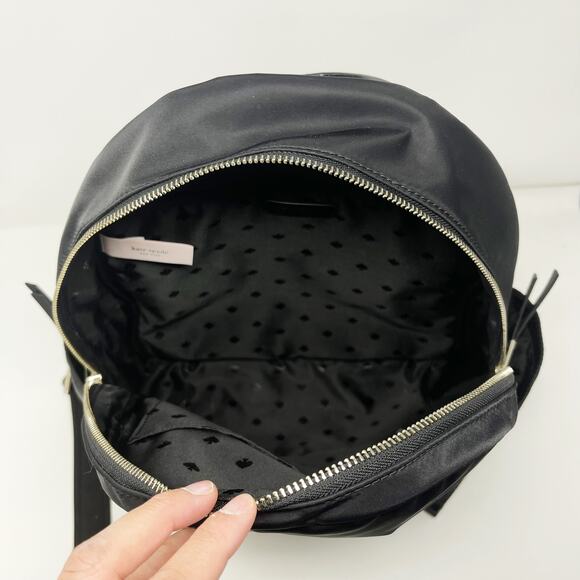 Kate Spade Black Dawn Backpack Nylon Zip Closure Front Pocket Waterbottle Slip - Picture 10 of 13